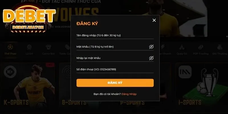Các thông tin cơ bản được yêu cầu khi đăng ký tài khoản Debet
